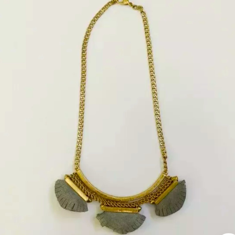 Silpada Vintage K & R Posy Fringe Bib Leather Brass Swarvoski Crystal Necklace - Picture 6 of 10